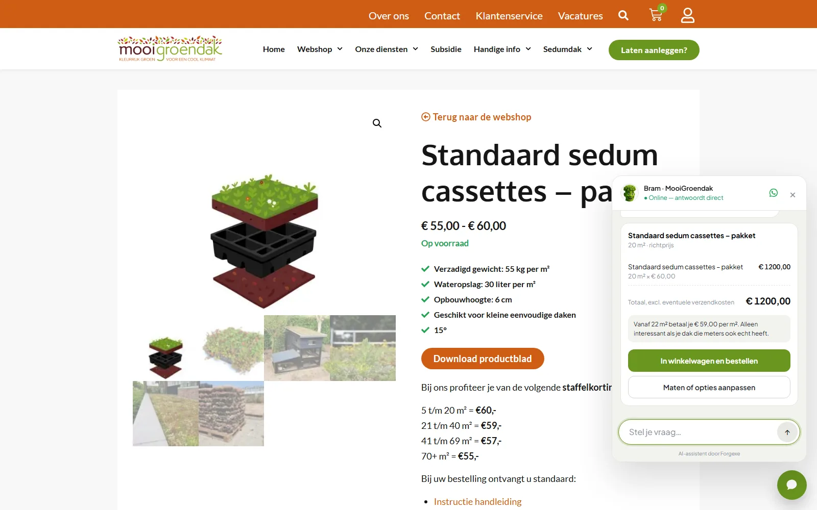 AI-assistent Bram met een prijsberekening op de webshop van MooiGroendak