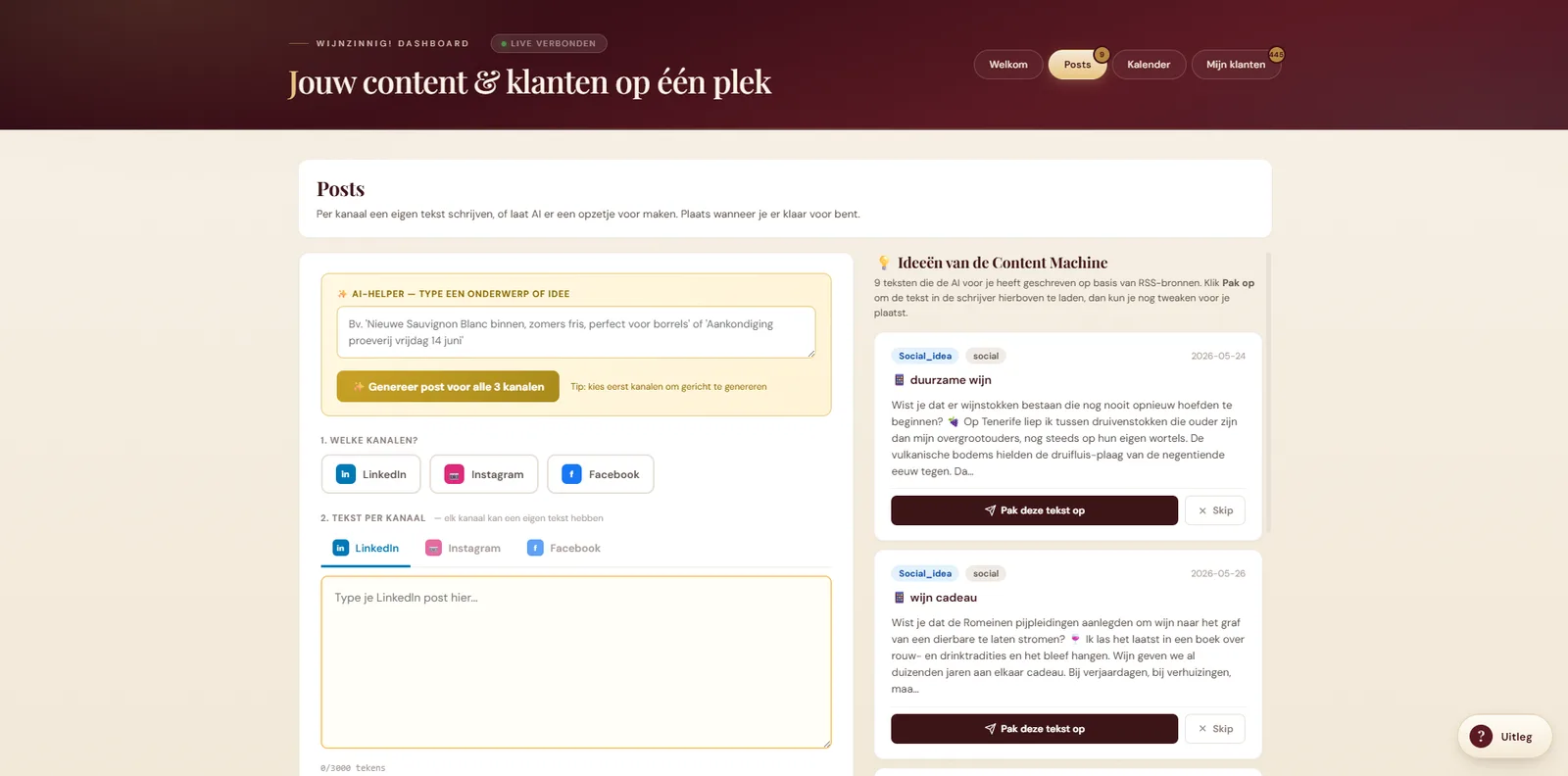 Wijnzinnig Content Machine Dashboard