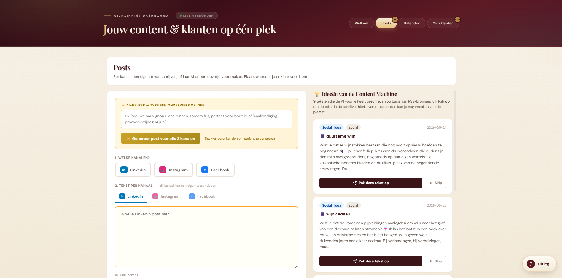Wijnzinnig Content Machine Dashboard