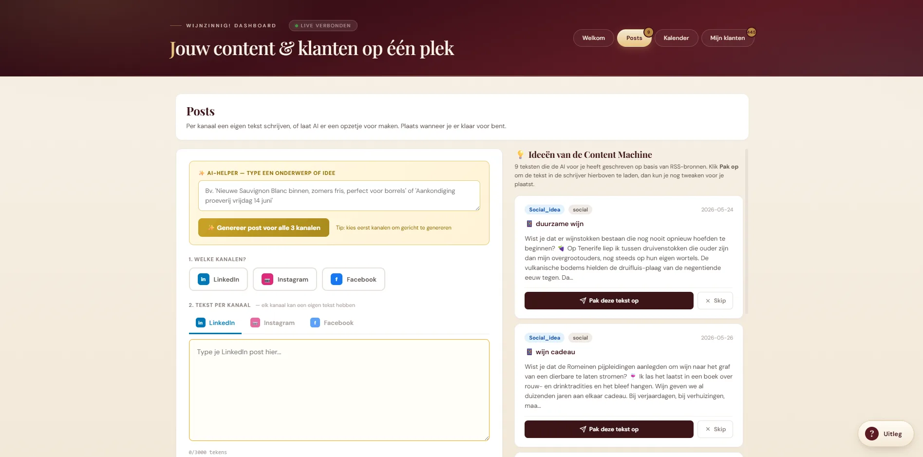 Wijnzinnig Content Machine Dashboard